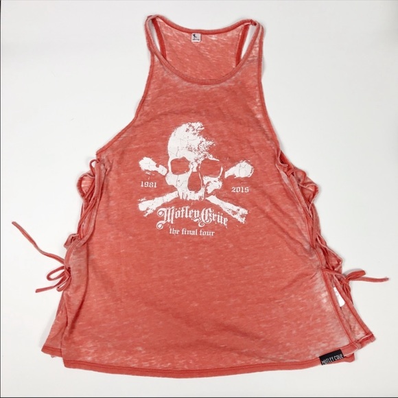 Motley Crue Skull Crossbones 2015 The Final Tour Burnout TieSide TankTop Size Sm - Picture 11 of 12